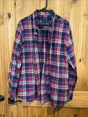 Saddlebred Red, Blue & White Plaid Men's Dress Shirt